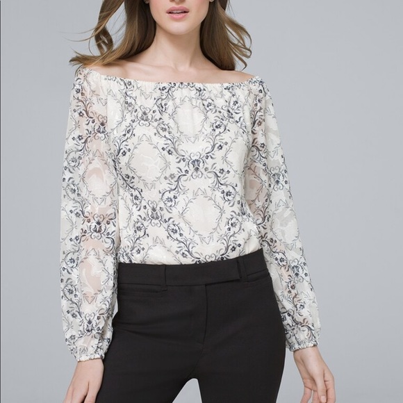White House Black Market Tops - JACQUARD OFF-THE-SHOULDER BLOUSE